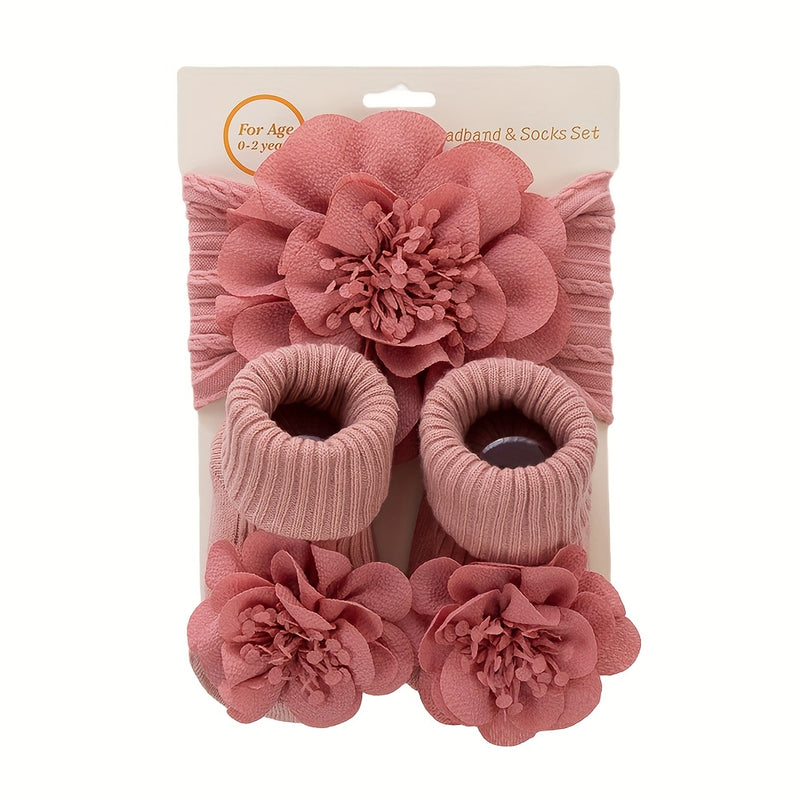 2pcs/Set Lace Big Flower Baby Headbands Socks Long Anklet Sock 0-12m.