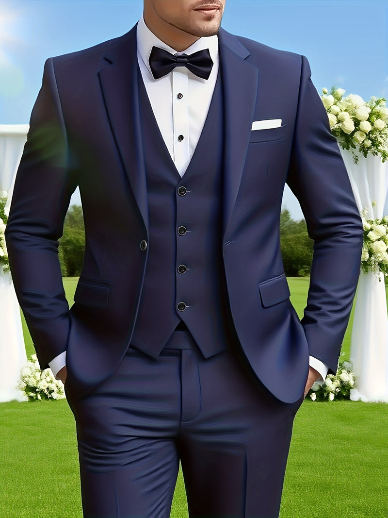 3pcs Men's Suit Set, All-Season Business Wedding Party, Suit Jacket,