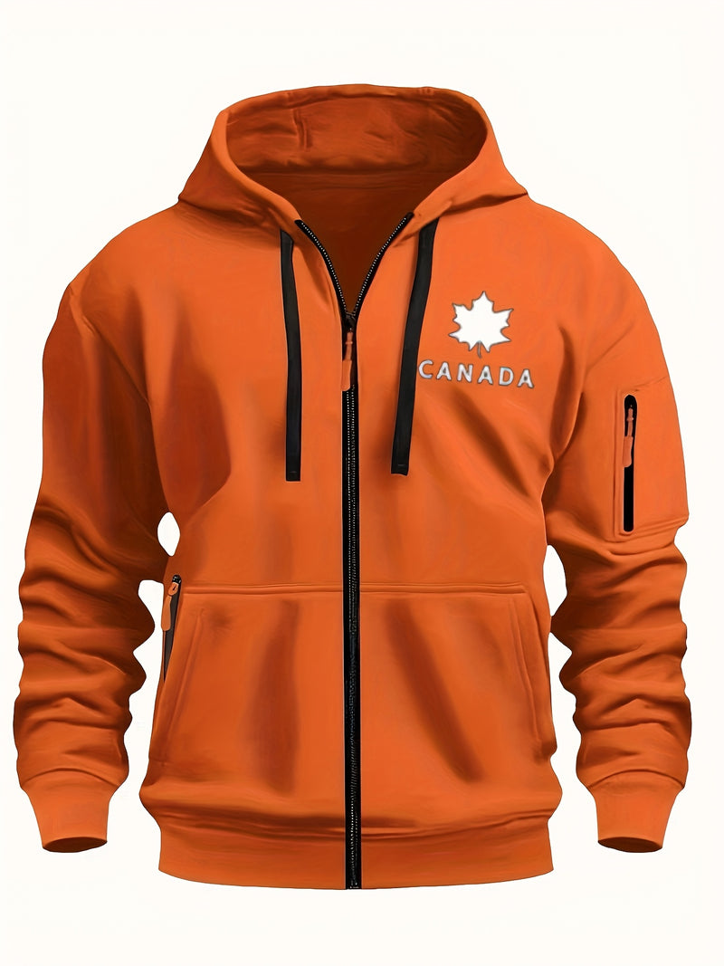 Men's Hoodie. Solid Color Long Sleeve Open Front Hooded Sweatshirt Jacket.