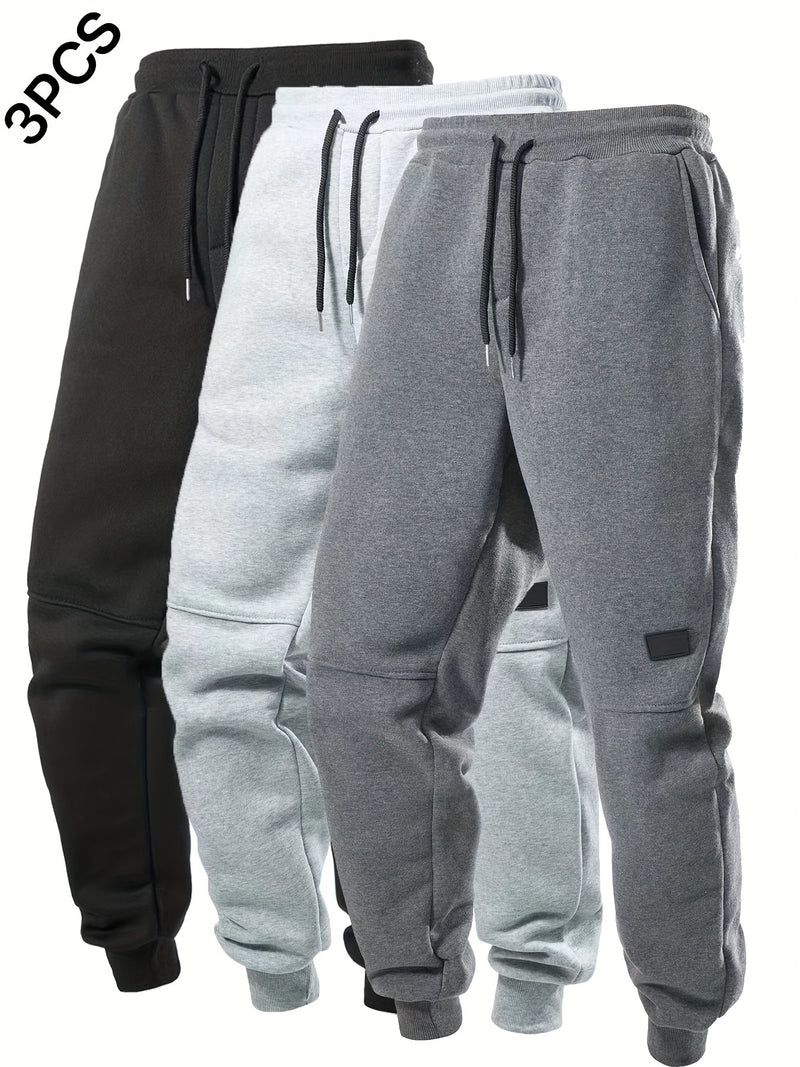3pcs Men's Joggers with Elastic Waistband & Drawstring.