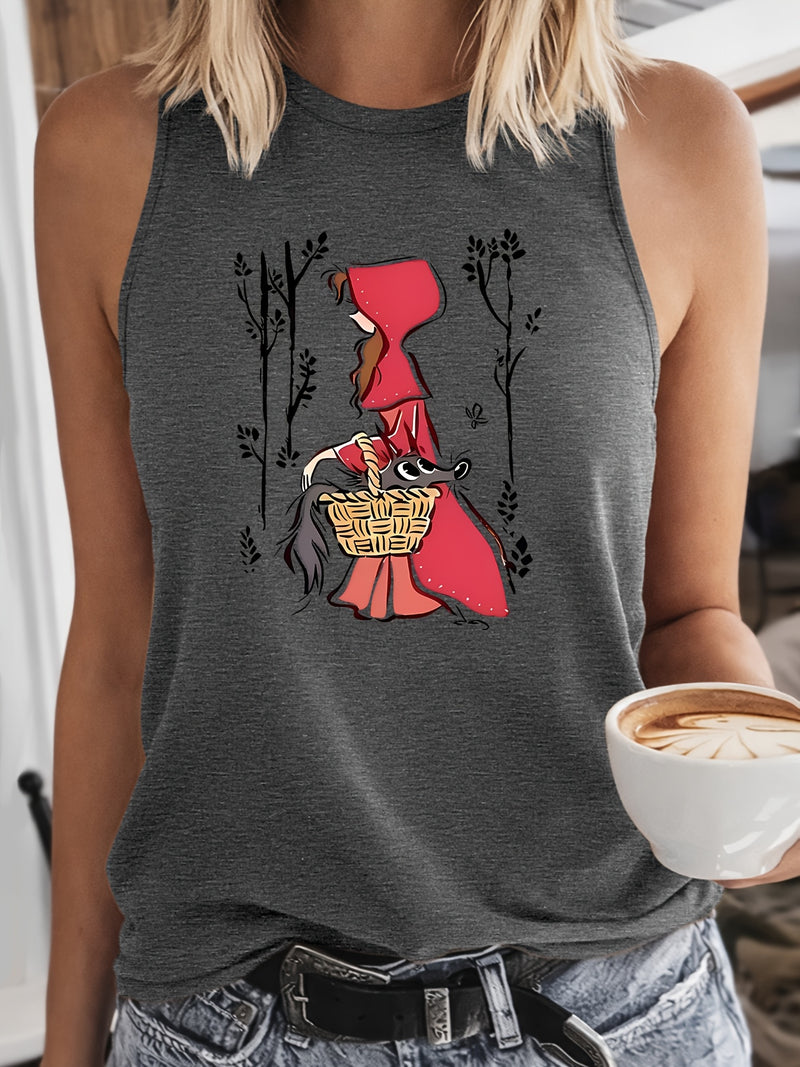 Women's Vintage Little Red Riding Hood & Wolf Print Tank Top.