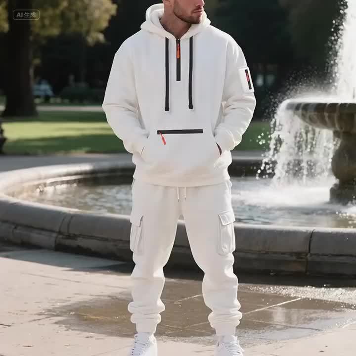 Men's Halloween Paris Letter Print Hoodie & Drawstring Cargo Jogger.