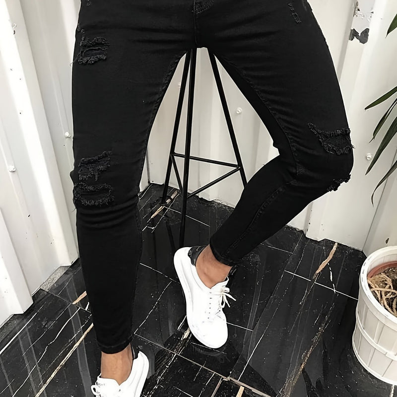 Trendy Men's High Street Ripped Skinny Jeans.