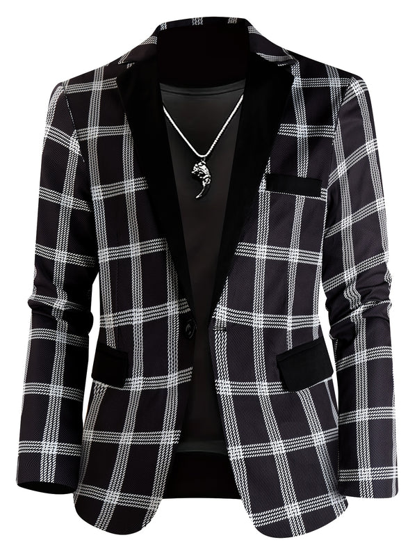 2pcs Men'S Casual Fashion Patchwork Plaid Suit | Non-Stretch Fabric.