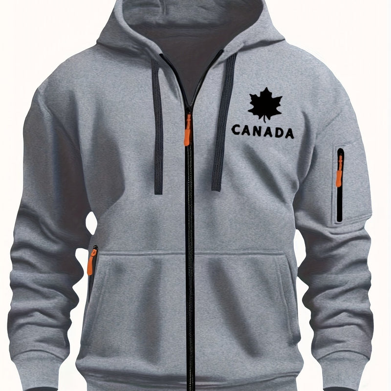 Men's Hoodie. Solid Color Long Sleeve Open Front Hooded Sweatshirt Jacket.