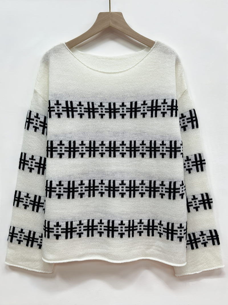 Women’s Fashionable Casual Letter Symbol Color-Blocking Loose Striped.