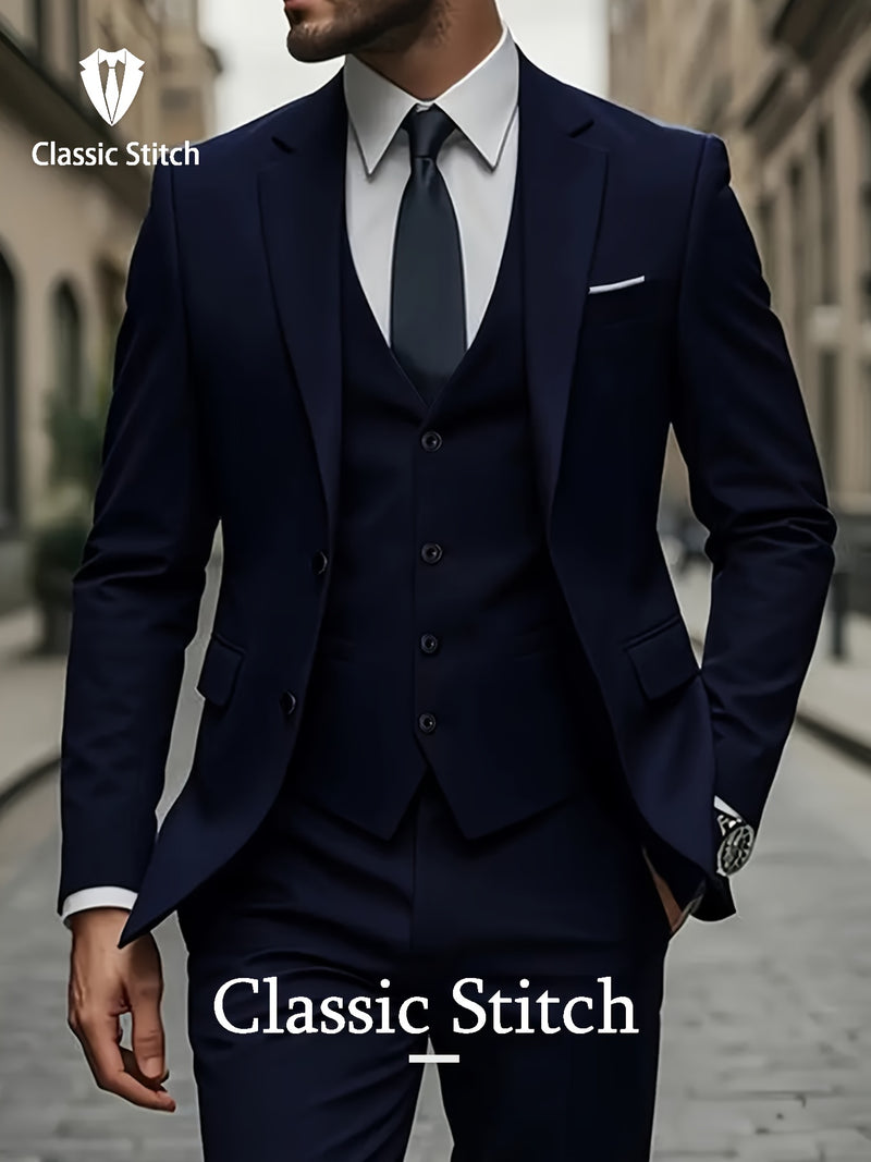 Men's Three-Piece Suit with a Sophisticated Notch Lapel.