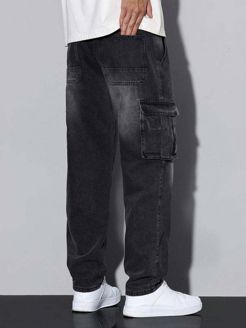 Classic Black And Gray Men's Stretchy Jeans.
