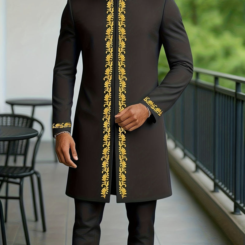 Elegant Four Seasons New Men's 2pcs Set, Long Sleeve, Stand Collar.