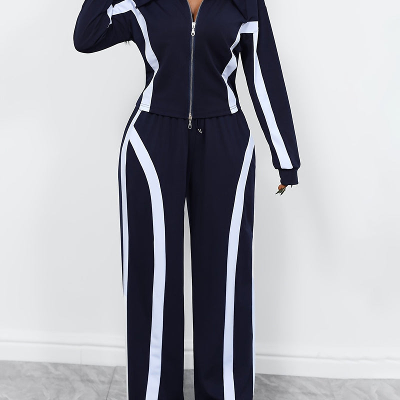 Women's Autumn-Winter Zippered Long Sleeve Jacket and Slim-Fit Pants.