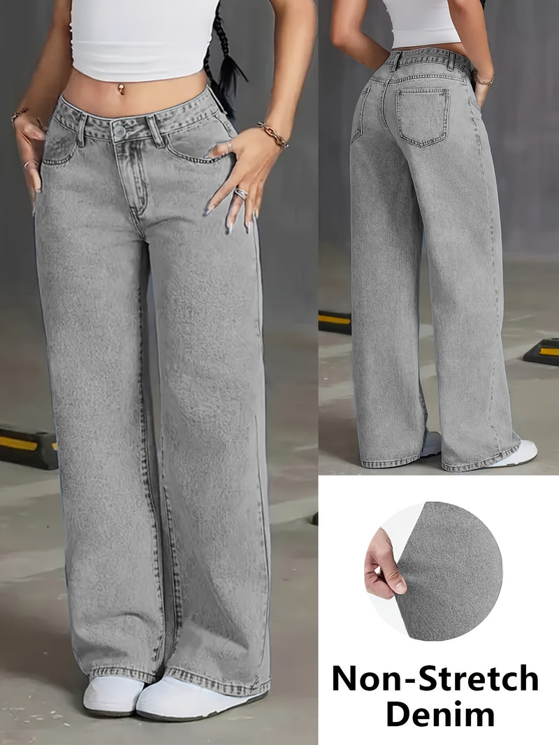 Women’s High Waist Grey Washed Wide Leg Jeans.