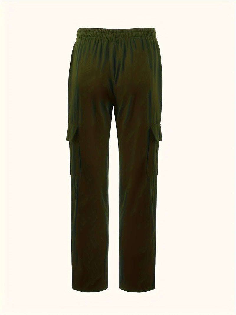 Linen Drawstring Elastic Waist Multi-Pocket Casual Long Pants.