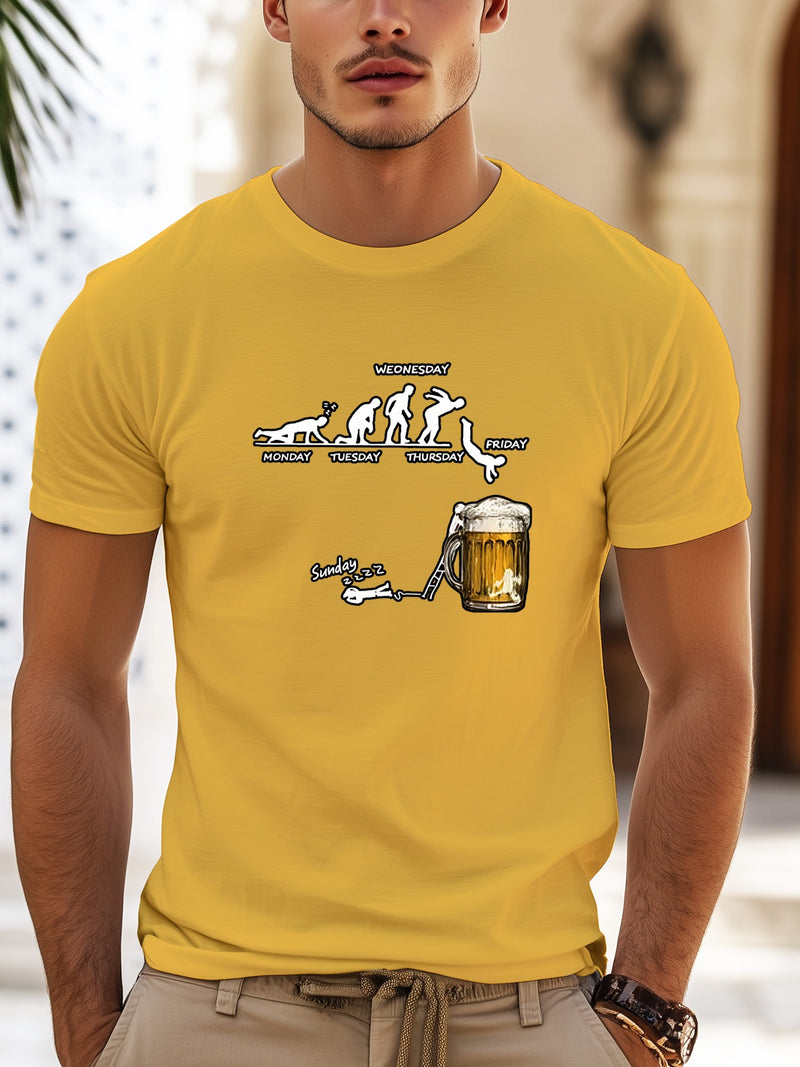 Men'S Creative Beer Illustration Casual Streetwear T-Shirt.