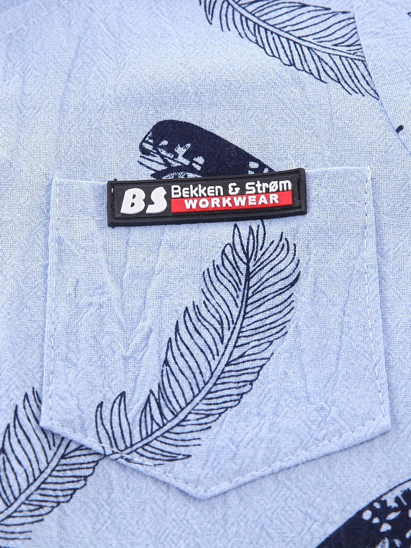 2pcs Boys' Casual Feather Shirt and Shorts Set Vibrant Yellow with Blue Accents.