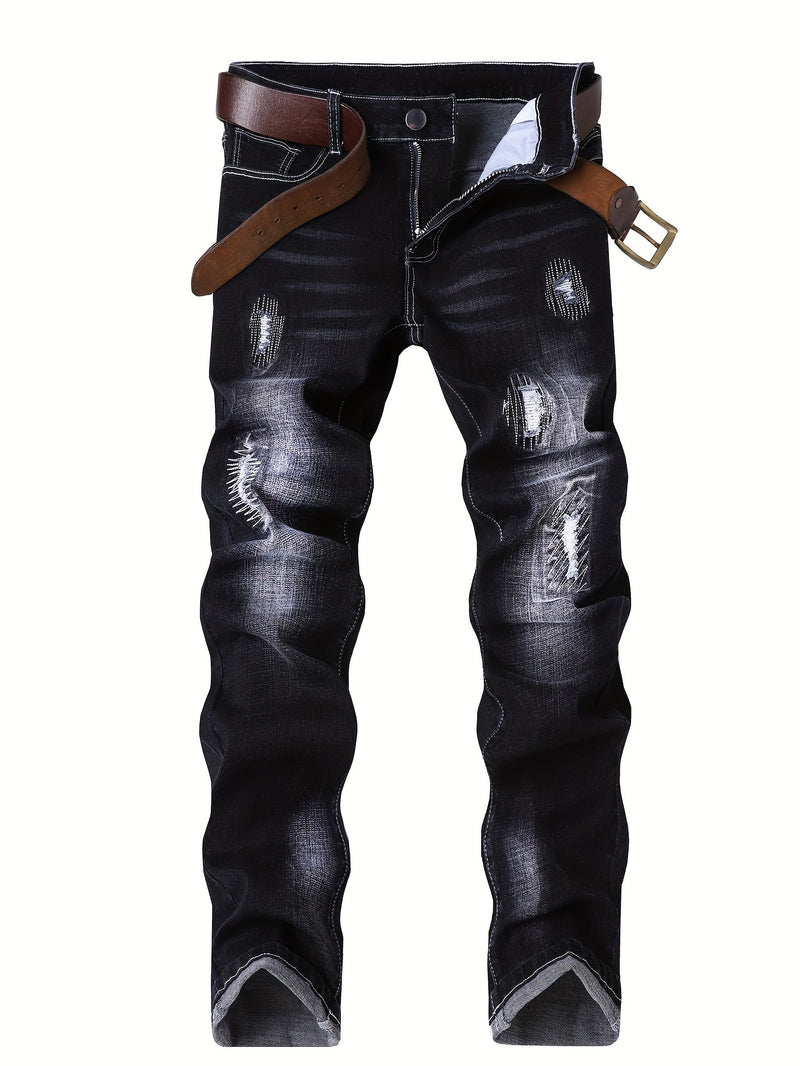 Men's Slim-Fit Stretch Denim Jeans in Dark Blue, Suitable for All Seasons.