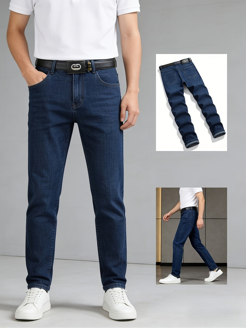 Men's Elastic Straight-Leg Jeans, New Heavy-Duty Denim Fabric.