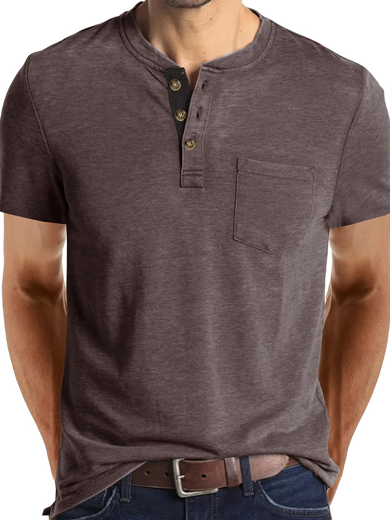 Men's Henley Round Neck Short Sleeve T-Shirt.