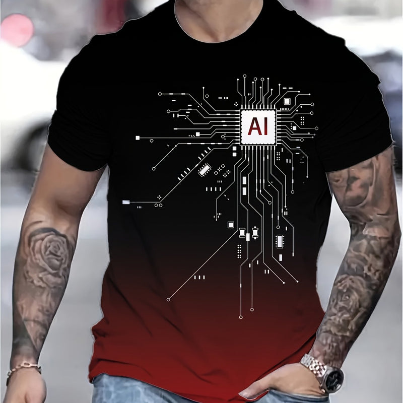 Men's AI Chip Circuit Graphic T-Shirt.