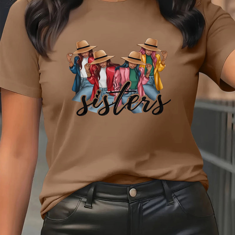 Ladies Sister Printed Short-Sleeve Round-Neck T-Shirt.