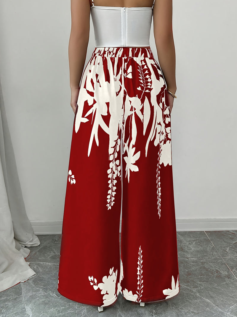 Women's Elegant Floral Print Wide-Leg Pants.