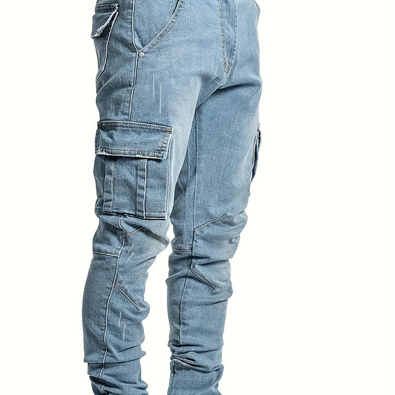 Men’s Fashionable Casual Mid-Rise Denim Work Pants.