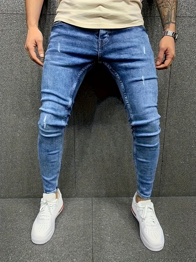 Men's Slim Fit Ripped Jeans, Casual Style, High Elasticity.