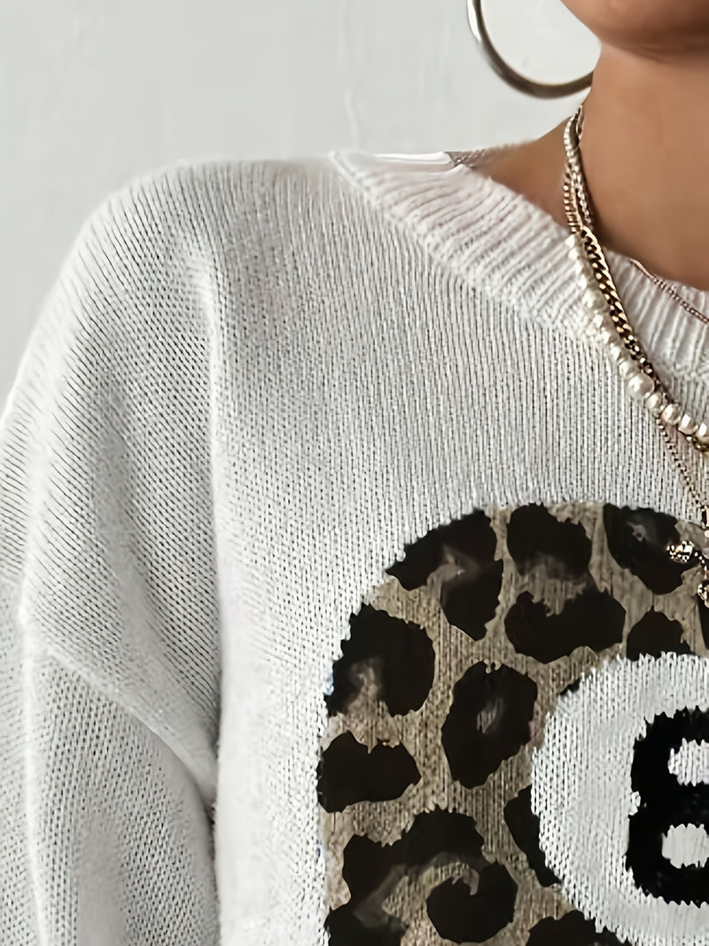 Women’s Fashion Casual Style Leopard Print Ball Design Billiard 8pcs Sweater.