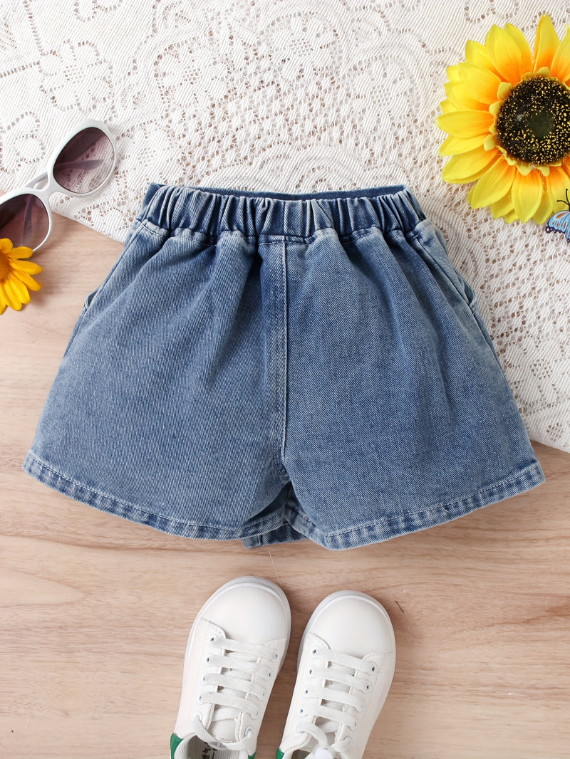 Girls' Denim Print Shorts, Versatile And Stylish.