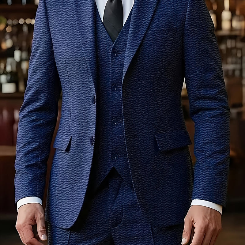Men's Three-piece Suit Set, Including a Vest, Trousers.