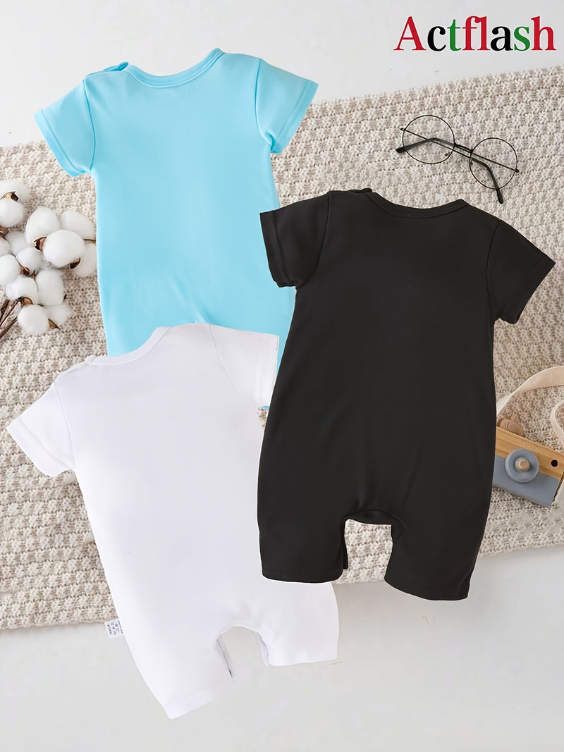 3pcs Cartoon Print Summer Short Sleeve Baby Romper Bodysuit.