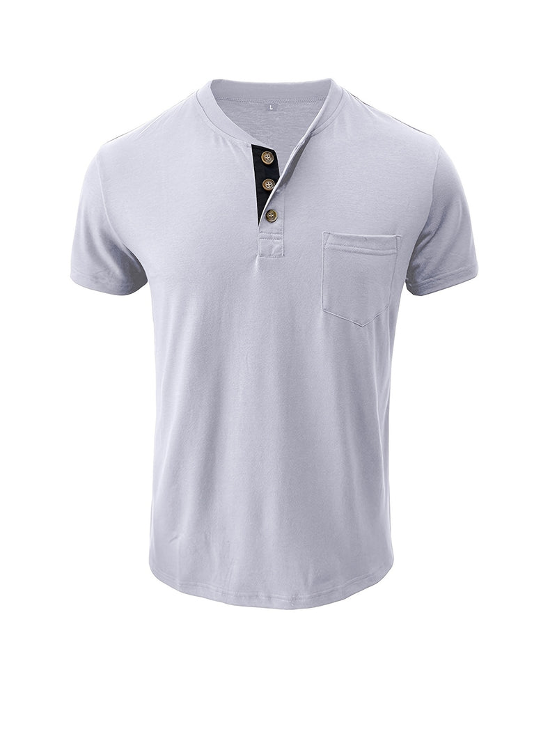 Men's Henley Round Neck Short Sleeve T-Shirt.