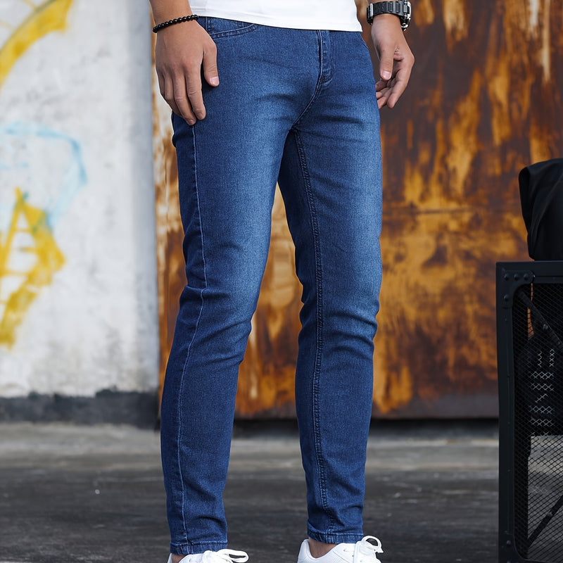 Men's Stretch Skinny Jeans - Light Blue Washed Street Style.
