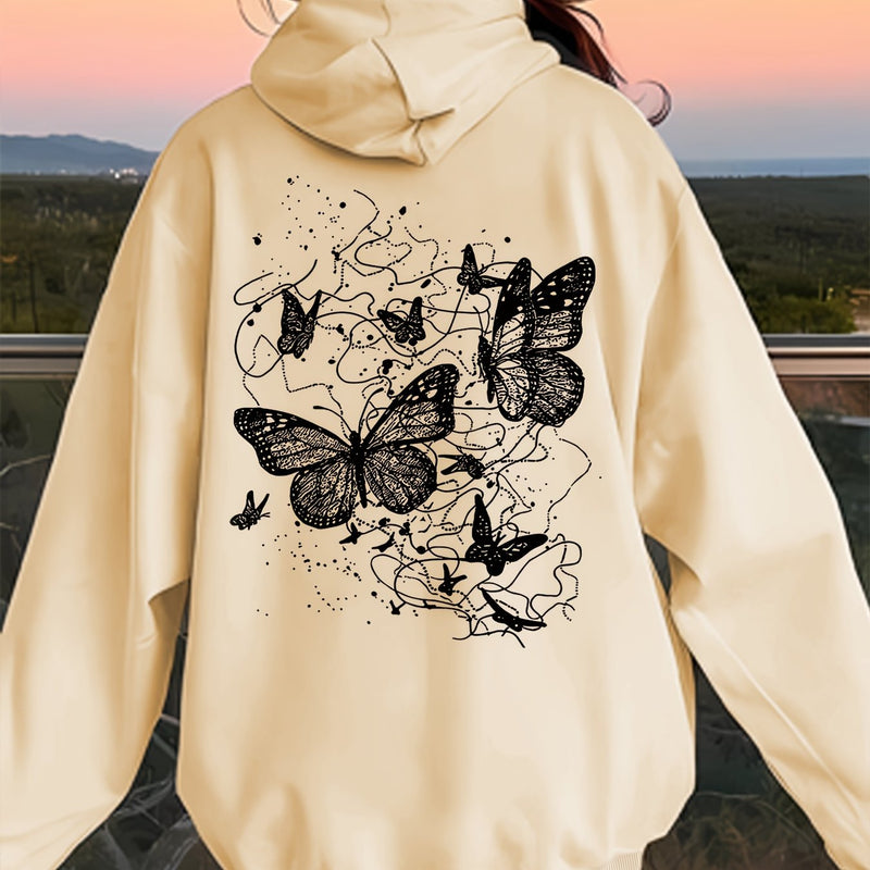 Women's Stylish Casual Creative Butterfly Print Hoodie.