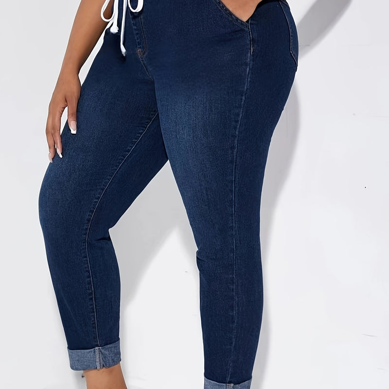 Women's High-Waisted Elastic Drawstring Jeans.