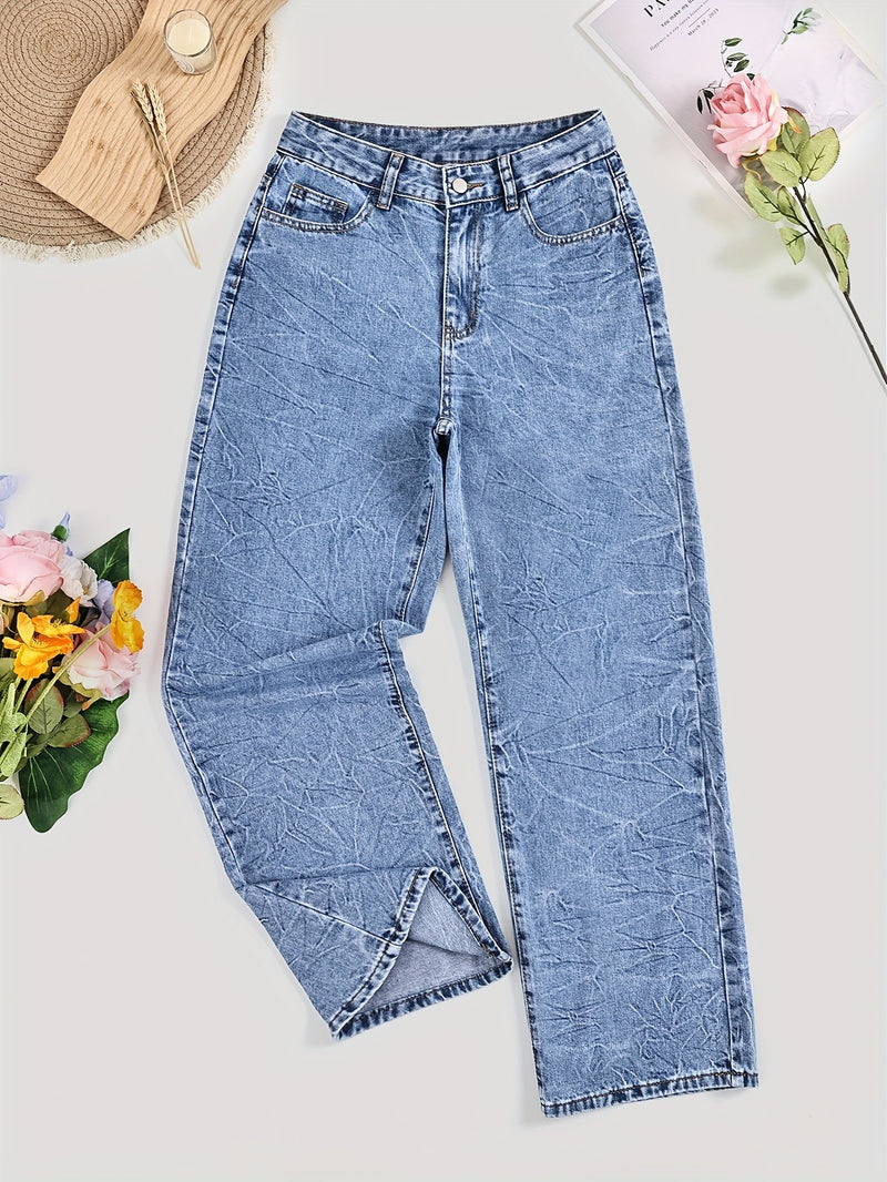 Women's High-Waisted Minimalist Versatile Vintage Wide-Leg Jeans.
