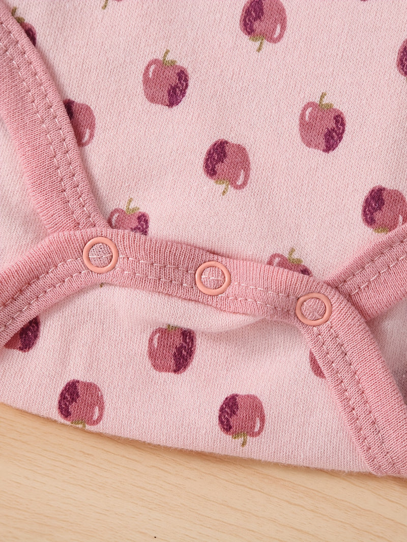 Girls' 4pcs Set of Triangle Bodysuits with Cute Patterns.