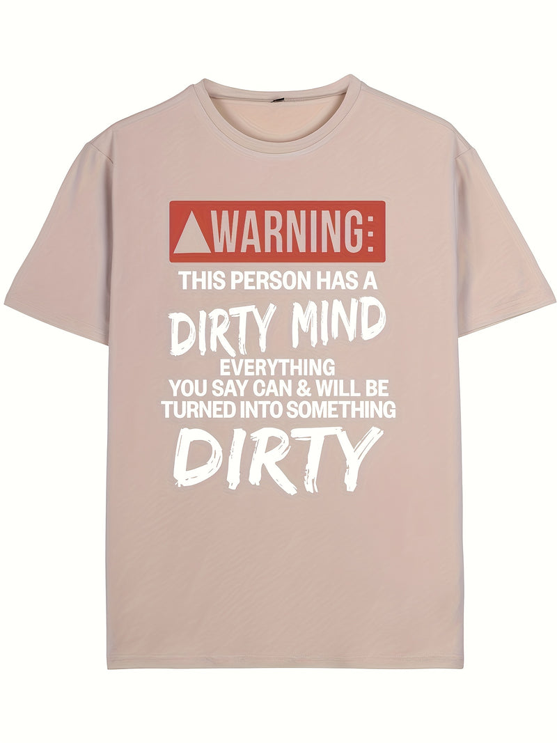 Men's Letter Graphic T-Shirt - Black with Bold White And Red Warning Prints.