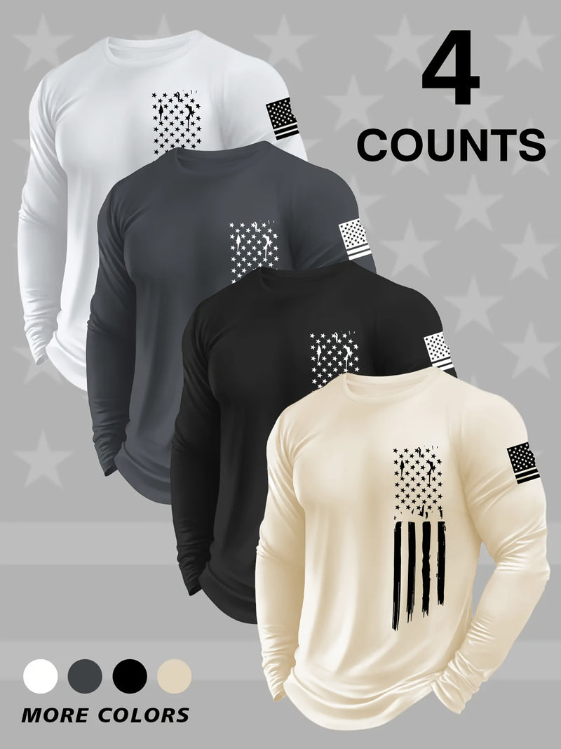 Set of 4 Men's Long-Sleeve Crew Neck T-Shirts.
