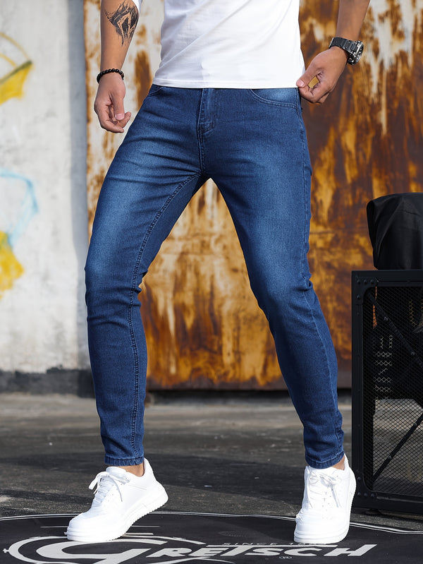 Men's Stretch Skinny Jeans - Light Blue Washed Street Style.
