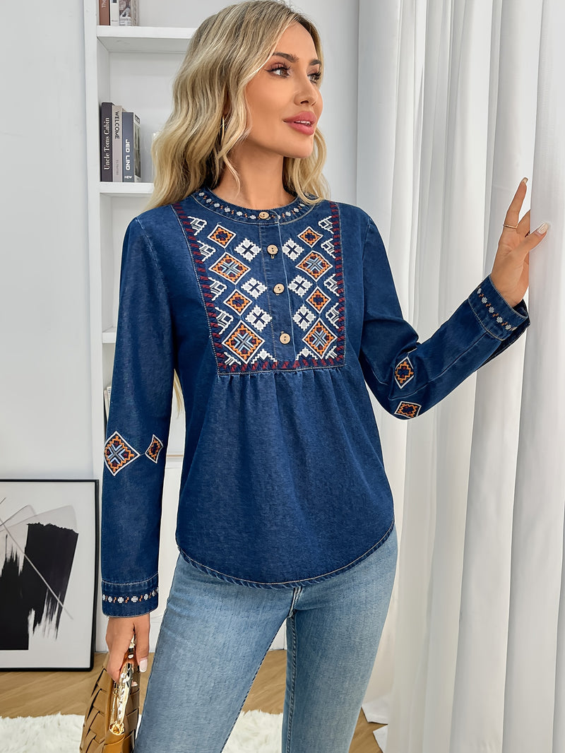 Women's Loose Long-Sleeve Denim Top.