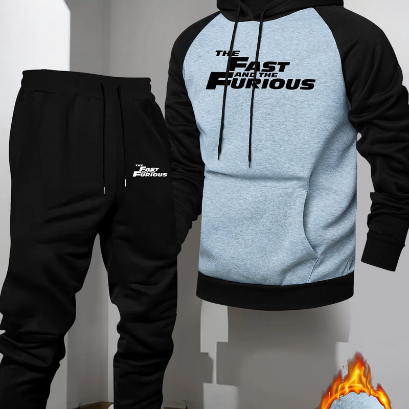 Men's Casual Sport Raglan Sleeve Hooded Two-Piece Set.