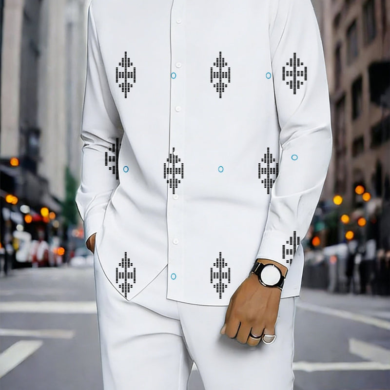 2pcs Set Geometric Pattern for Man Long-sleeve Shirt and Sweatpants Set.