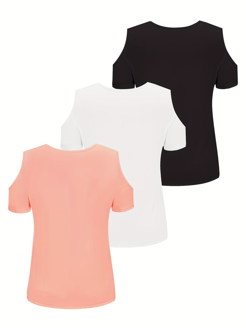 Three-Piece Summer Off-Shoulder Short-Sleeve T-Shirt for Women.