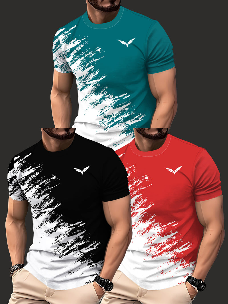 3pcs Men's Casual Graphic T-Shirts.