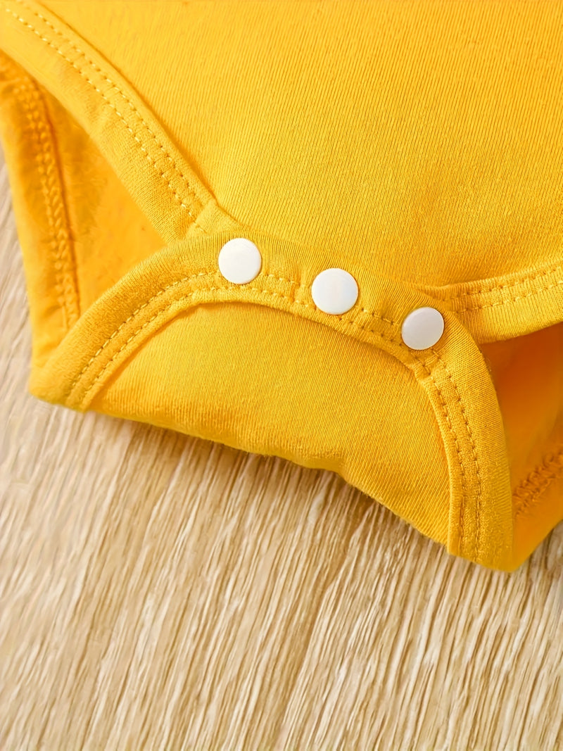 Letter Print Romper with Floral Shorts + Headscarf Three-piece Set.