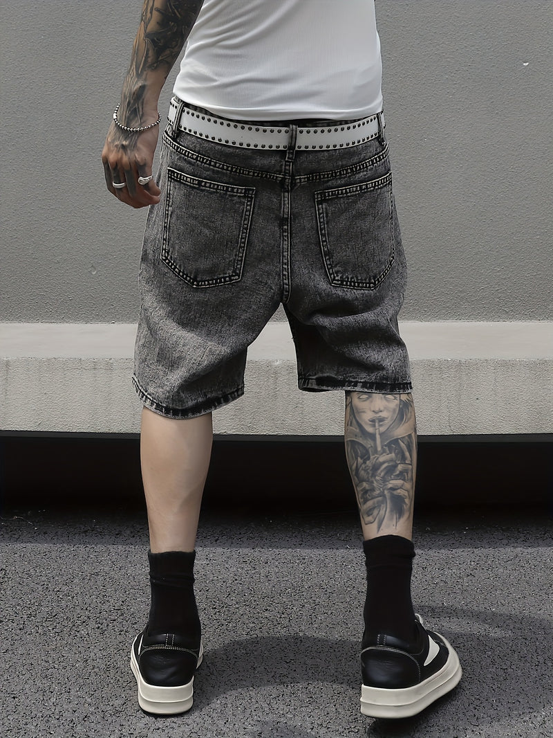 Men's Non-Stretch Faux Denim Shorts - Classic Five-Pocket Design.