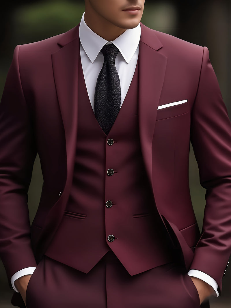 Men's 3pcs Suit Set, Blazer + Vest + Trousers.