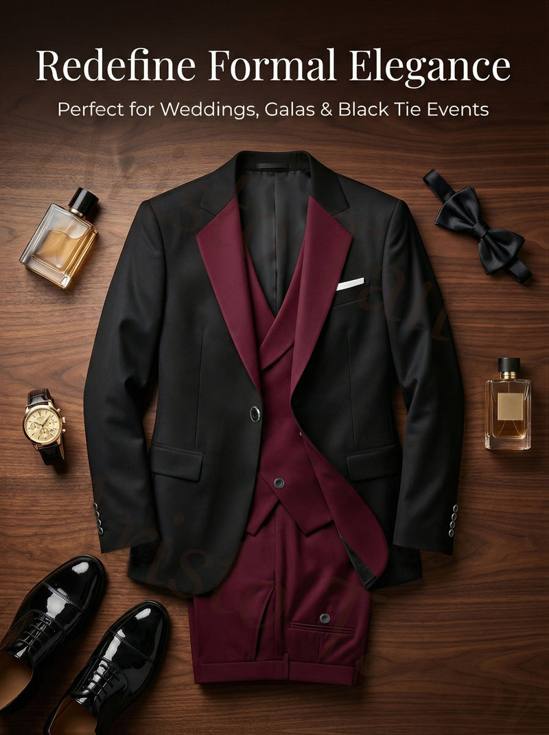 Men's 3pcs Suit Set, Blazer + Vest + Trousers.