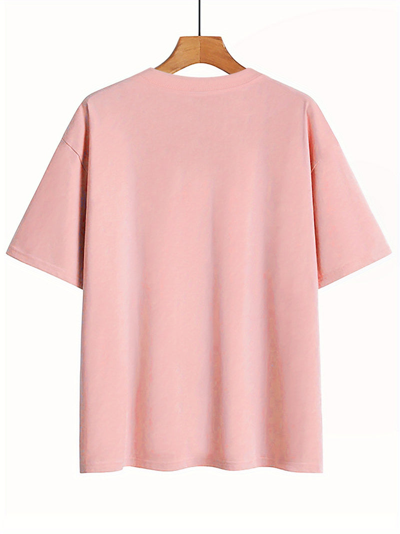 Women’s Cat-Themed Round-Neck Short-Sleeve T-Shirt.