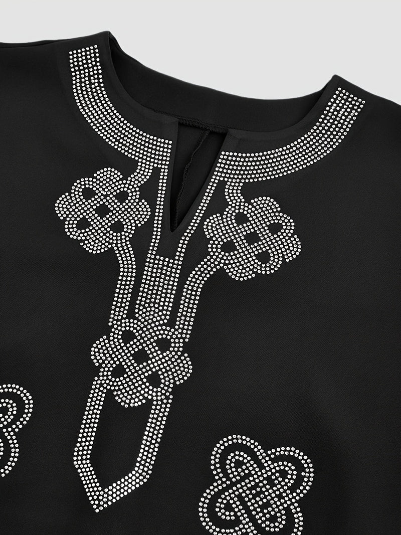 Summer New Men'S Two-Piece Suit Solid Color V-Neck Rhinestone.